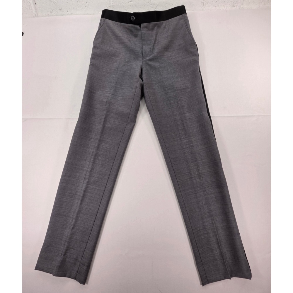 Zanetti Sienna Tuxedo Grey Wool Trousers Black Satin Trim Mens 30R Formal Pants